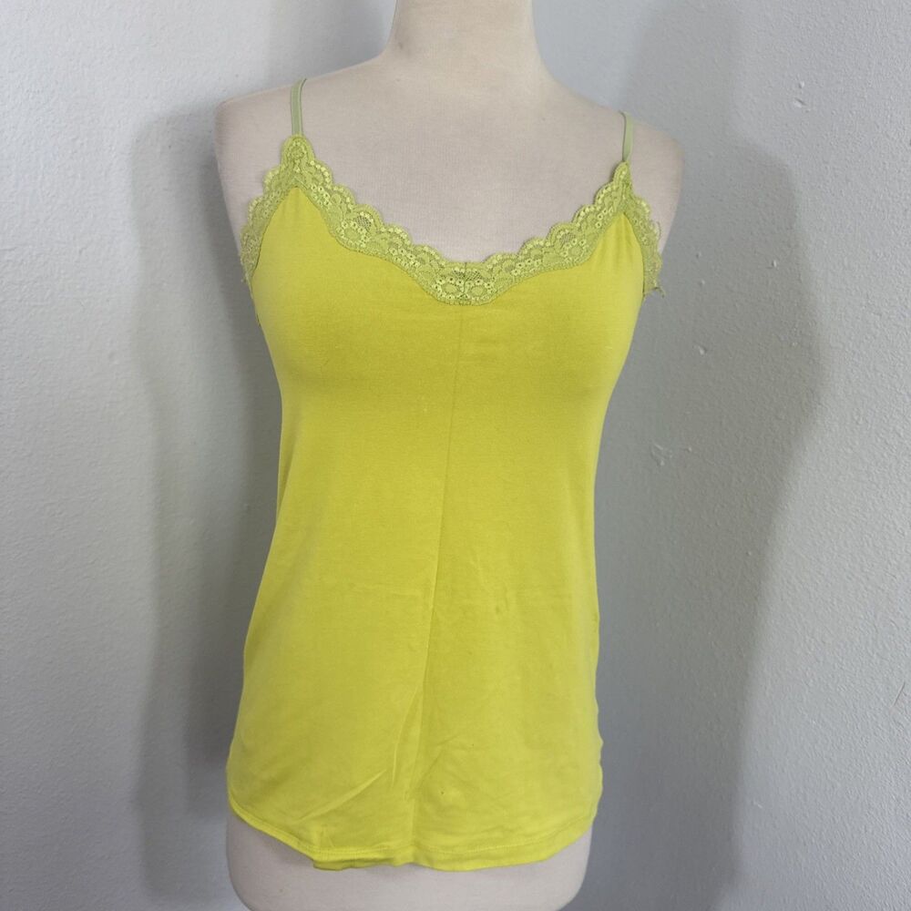 Old Navy Tank Top Womens M Neon Yellow Lace Trim Camisole Feminine Fairy Y2K